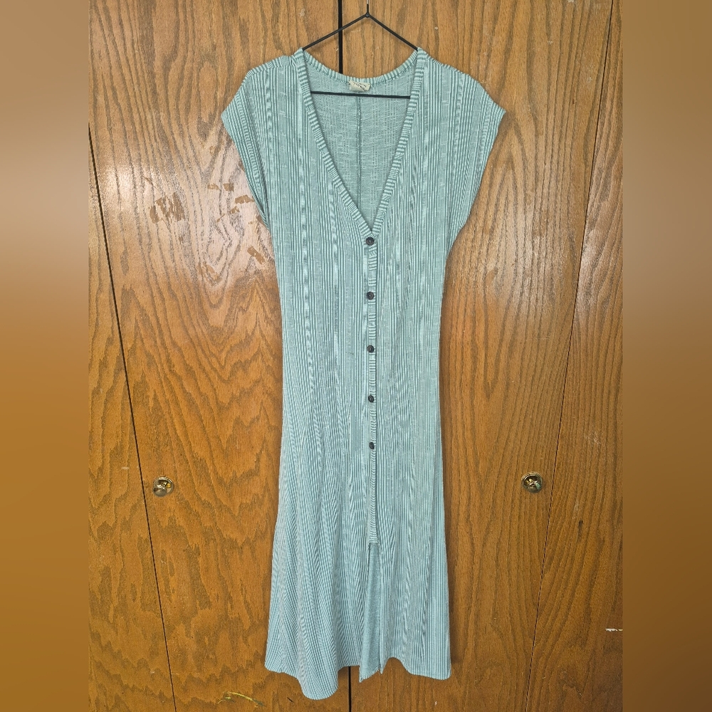 Striped V-Neck Button-Down Dress